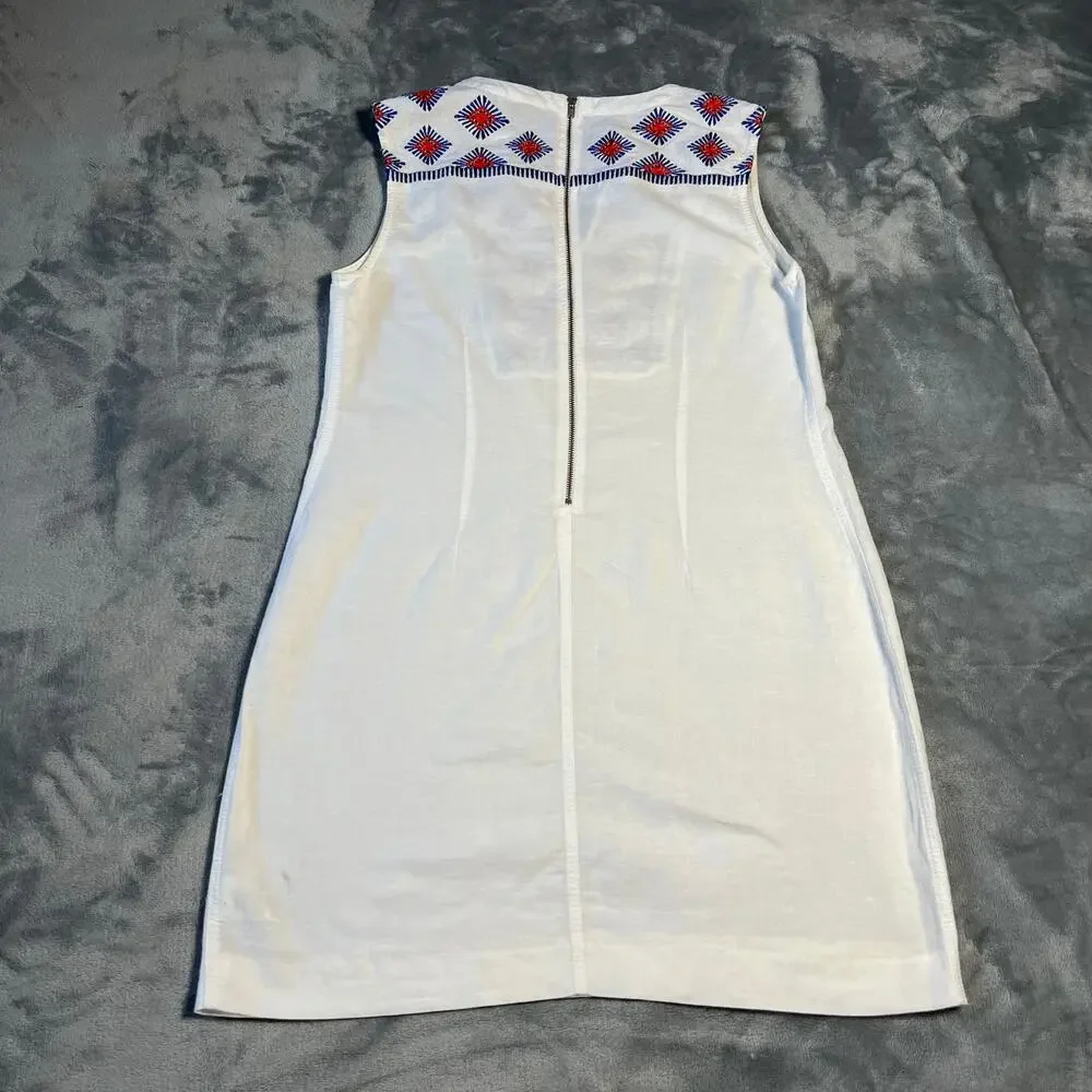 J. Crew Sleeveless V-Neck Embroidered Sunburst Dress Size XS Linen Cotton Boho